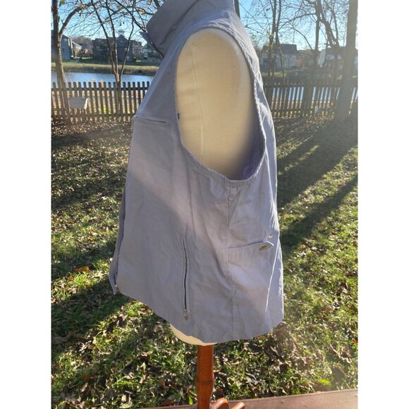 Size XL Sleeveless Light Blue Utility Vest Zip Pockets Snap Button 100% Cotton - Picture 7 of 10